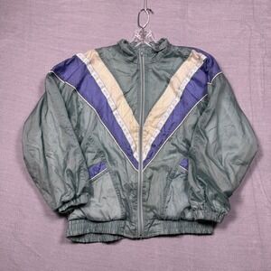 Vintage Just‎ For Petites Chevron Track Jacket Windbreaker Size Medium Green